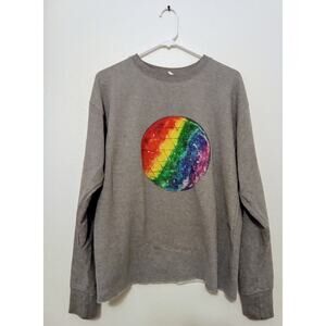 Cotton Heritage Rainbow Prism Watercolor Art Pullover Sweatshirt Gray SZ L